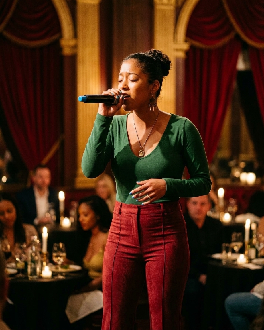 Ixchel Dion performing for an intimate seated audience